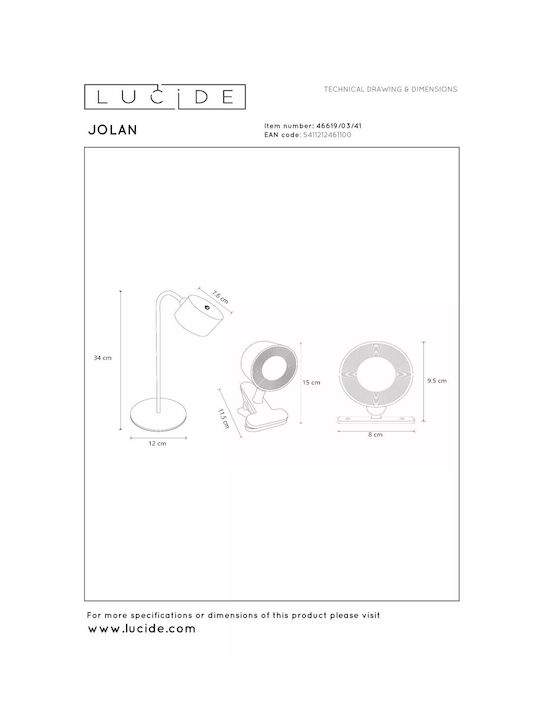 Lucide Lightning Jolan Επαναφορτιζόμενο LED Φωτιστικό Γραφείου σε Καφέ Χρώμα