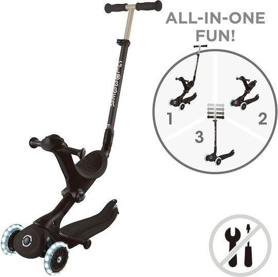 Globber Kinderroller Klappbar Go Up Deluxe Fantasy Lights 3-Rad mit LED-Beleuchtung für 15 Monate Schwarz