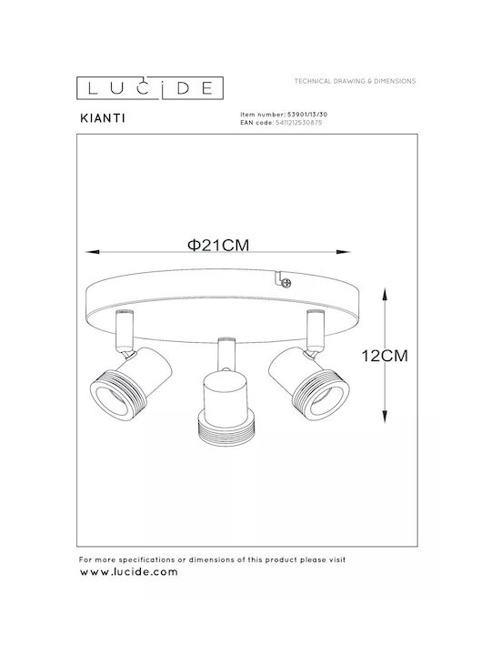 Lucide Lightning Kianti Τριπλό Σποτ με Ντουί GU10 σε Μαύρο Χρώμα