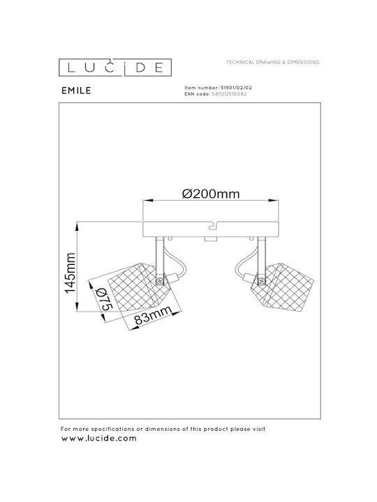 Lucide Lightning Emile Διπλό Σποτ με Ντουί GU10 σε Χρυσό Χρώμα