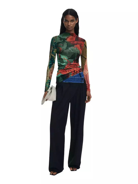 Knitwear Γυναικεία Μπλούζα Μακρυμάνικη Ζιβάγκο Floral Πολύχρωμη