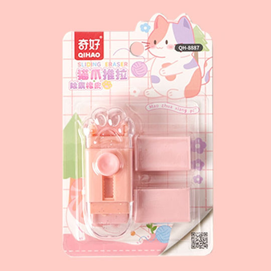 Retractable Eraser Flippy Cat Model Push-pull Students Push-type Eraser Two Replacement Erasers In Set Pale Pink