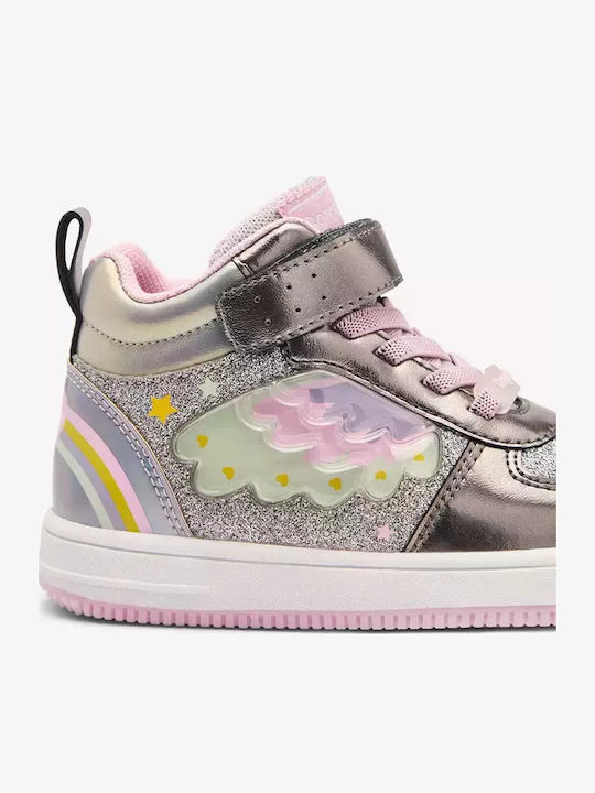 Kids Sneakers High with Scratch & Lights Silver