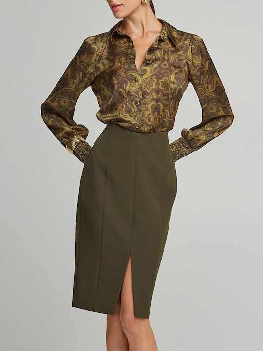 Pencil High-waisted Midi Skirt Khaki
