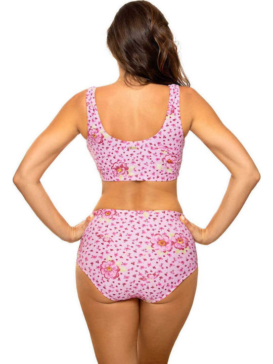 Set Bikini Sports Bra Push Up High Waist Pink