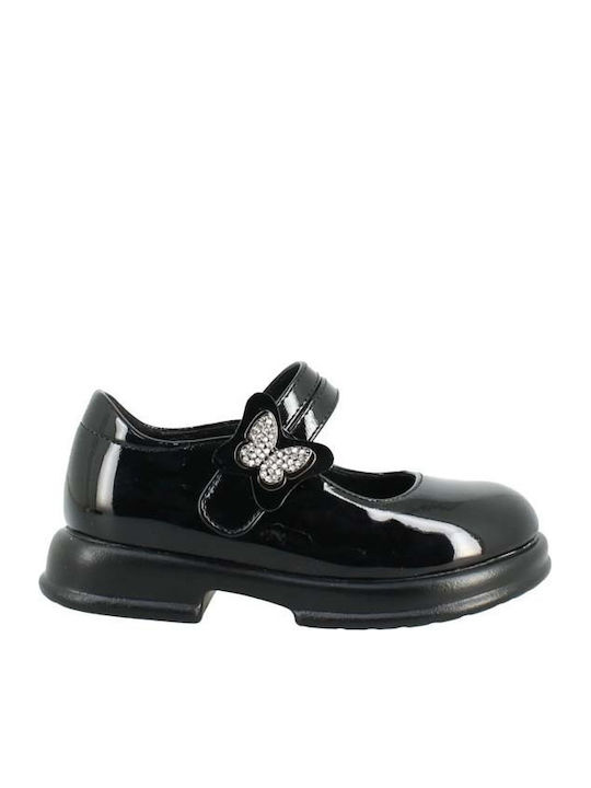 Kids Anatomic Patent Leather Ballerinas with Hoop & Loop Closure Black