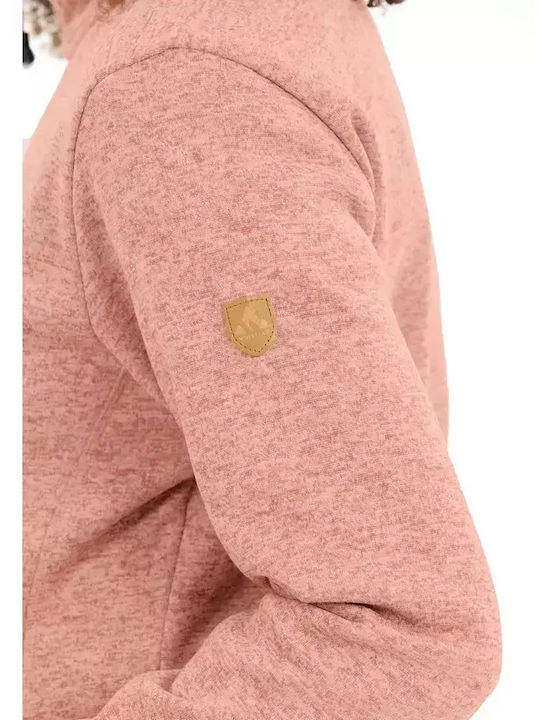 Μακριά Fleece Γυναικεία Ζακέτα με Φερμουάρ Κεραμιδί