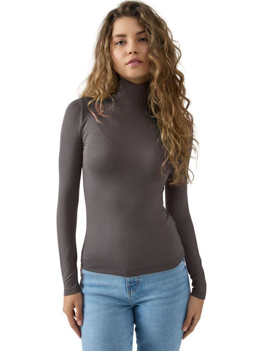 Fimelle Women's Long Sleeve Turtleneck T-Shirt Brown
