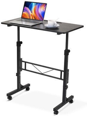 Desk Wooden Black with Metal Legs & Adjustable Height 80x40x111cm