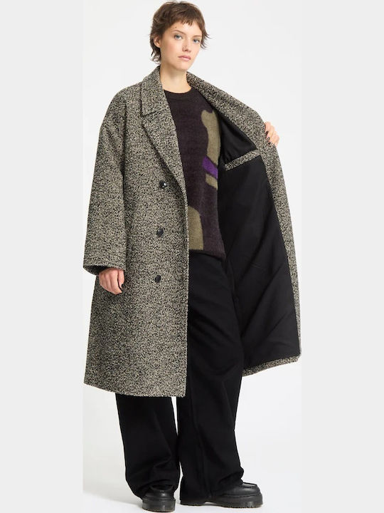 Eastcoat Women's Beige Coat Oversized with Buttons
