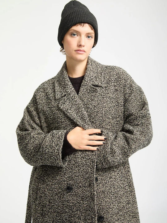 Eastcoat Women's Beige Coat Oversized with Buttons