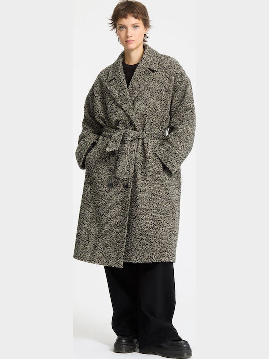 Eastcoat Women's Beige Coat Oversized with Buttons