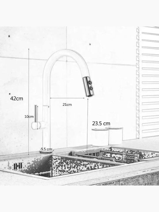 Alista Home Cf 1035 A Baterie Chiuvetă Bucătărie Bancă Cu Duș Extractibil Albă