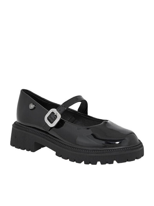 Kids Anatomic Patent Leather Ballerinas with Adjustable Metal Clasp Black