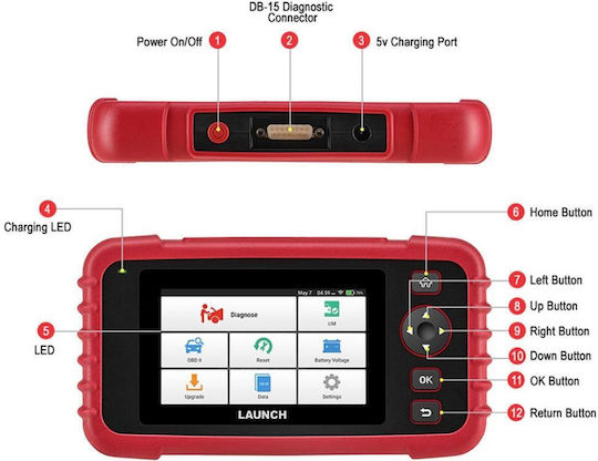 Launch Fahrzeugdiagnosewerkzeug OBD 2 mit mit Kabel Kompatibel mit Android