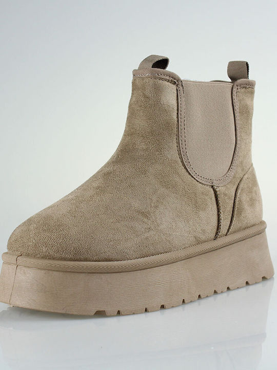 Women's Ankle Boots with Fur Beige