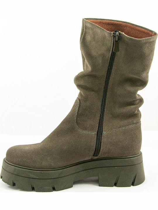 Leather Women's Ankle Boots Green