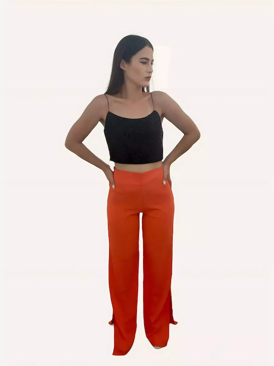 Women's High-waisted Fabric Trousers Orange