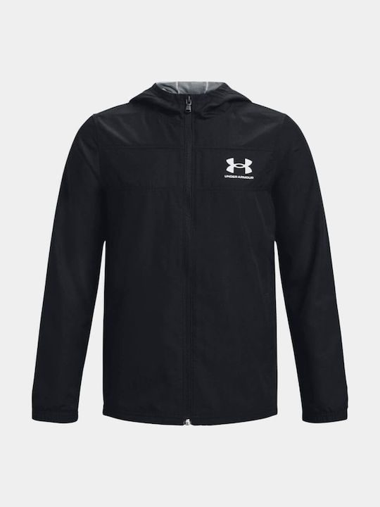 Kids' Sports Jacket Short Windproof with Hood Black