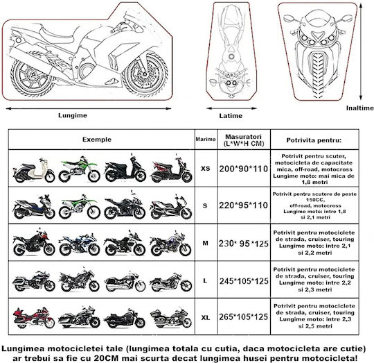 FIXATO Husă Motocicletă Impermeabila Interioare Mici L200xW90xH110cm.