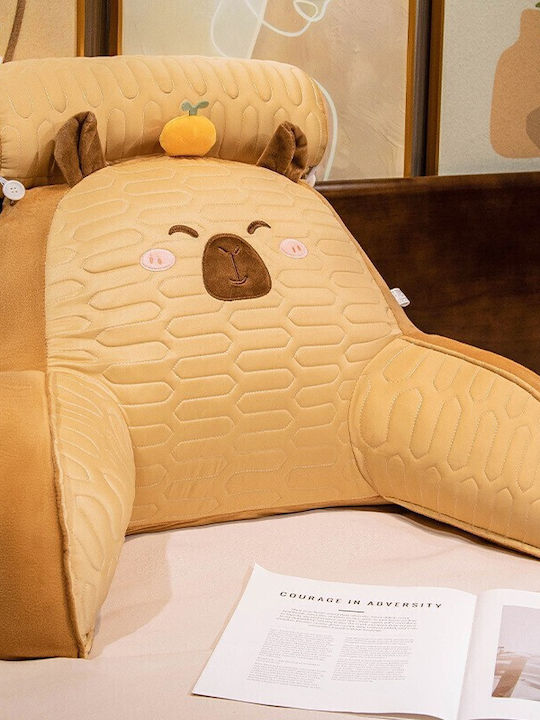 Multifunctional Pillow Flippy Bed Backrest Lumbar Support Medium Size 60 X 40 Cm Latex Capybara Model Orange On Head Dark Brown