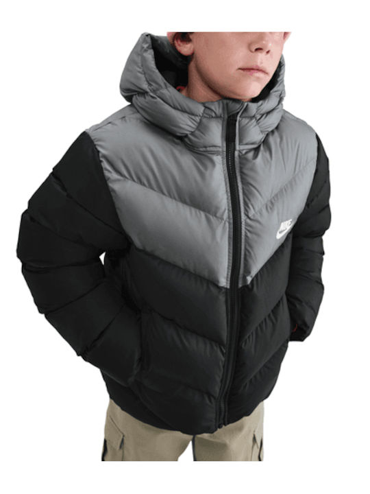 Kids' Sports Jacket with Hood Black Puffer