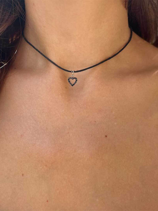 Xryseio Charm Inimă Din Oțel Cu Zircon Negru