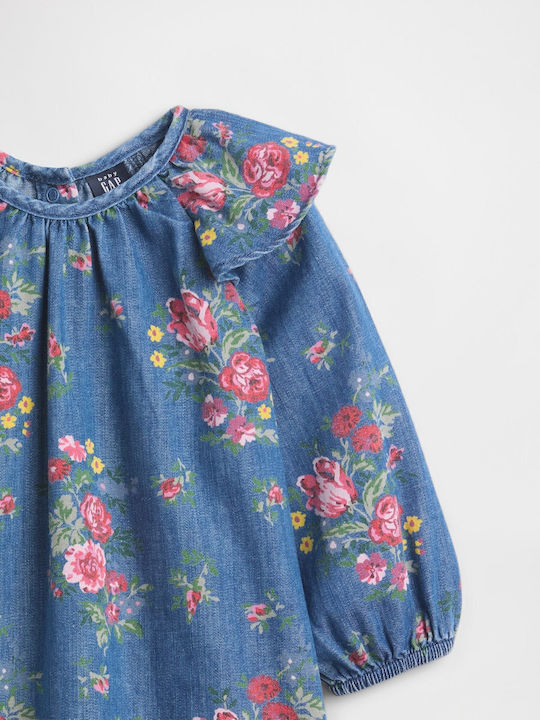 Παιδικό Φόρεμα Μακρυμάνικο Τζιν Floral Medium Wash