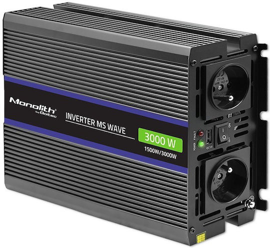 Qoltec Inverter für Autos Modifizierte Sinuswelle 3000W zur Umwandlung von 12V DC in 230V AC