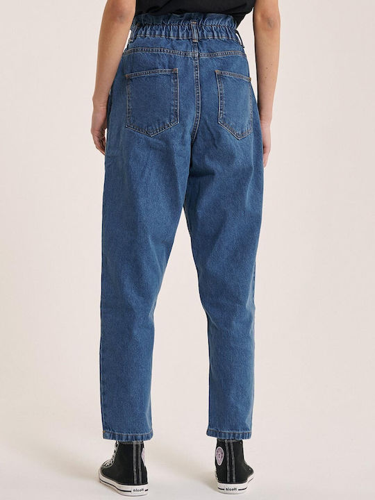 High Waist Women's Jean Trousers in Paperbag Fit Blue.