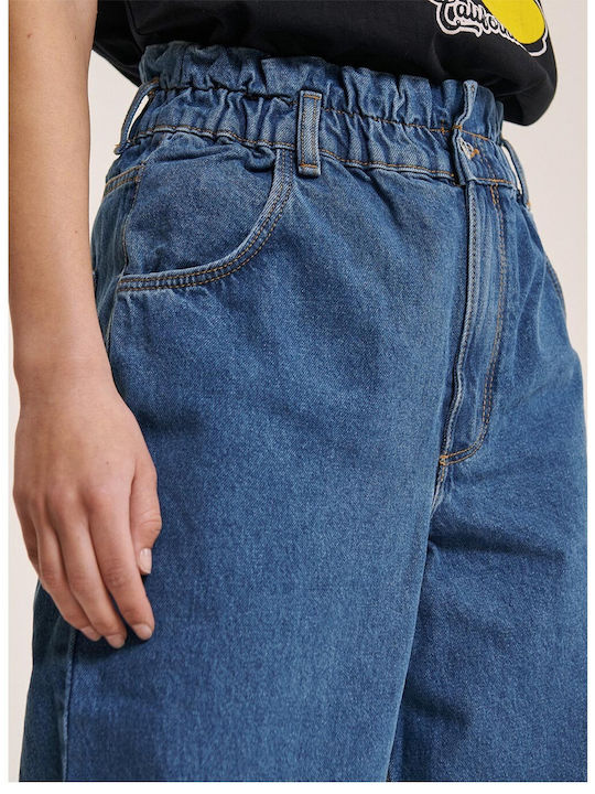 High Waist Women's Jean Trousers in Paperbag Fit Blue.