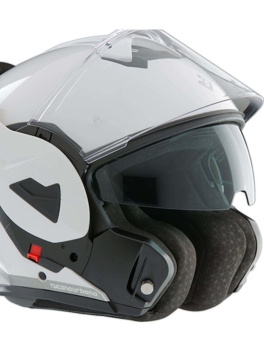 Tucano Urbano Fastflip White Pearl Gloss Motorcycle Helmet Flip-Up ECE 22.06 1780gr with Sunvisor