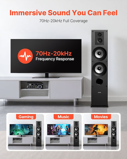 Vevor WYLDSYSQ2GZ5ZR9RE001V0 Paar Hi-Fi Lautsprecher Boden 145W 3 Anzahl von Fahrern Schwarz