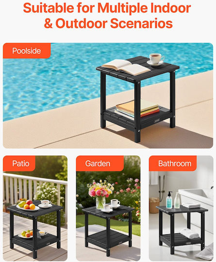 Sitting Room Outdoor Free Standing Table with Plastic Surface and Wood Frame Black 45x45xcm