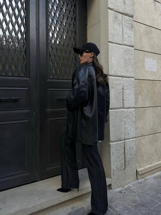 Women's Lifestyle Leather Jacket for Winter Black
