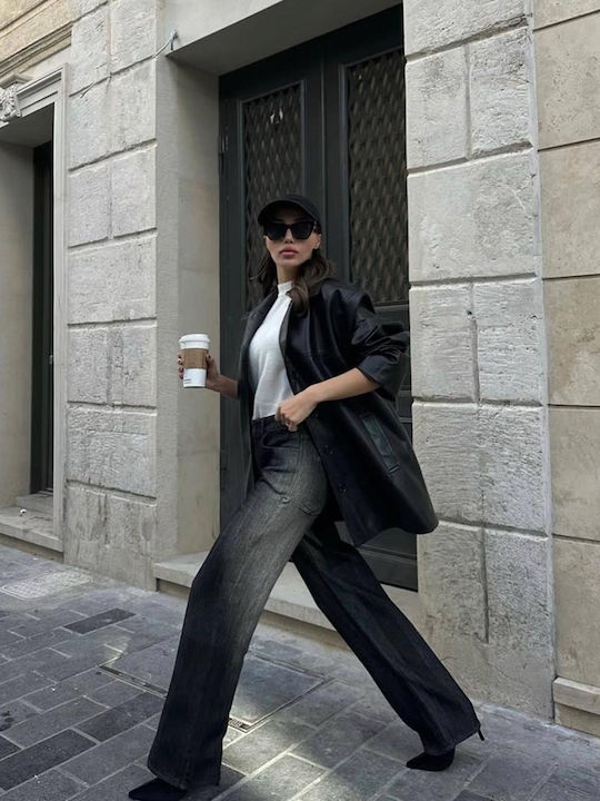 Women's Lifestyle Leather Jacket for Winter Black