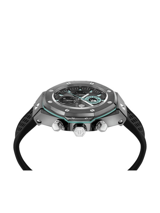 Philipp Plein Chrono Royal Ανδρικό Ρολόι Μπαταρίας με Μαύρο Καουτσούκ Λουράκι
