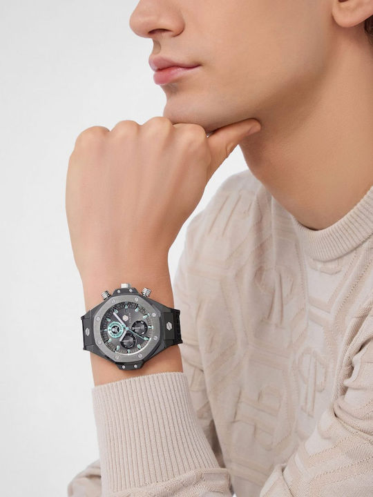 Philipp Plein Chrono Royal Ανδρικό Ρολόι Μπαταρίας με Μαύρο Καουτσούκ Λουράκι