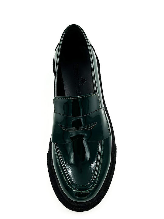 Lackleder Damen Loafers in Grün Farbe