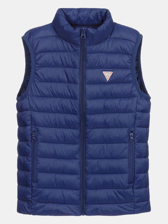 Kids' Quilted Jacket Sleeveless Short Blue