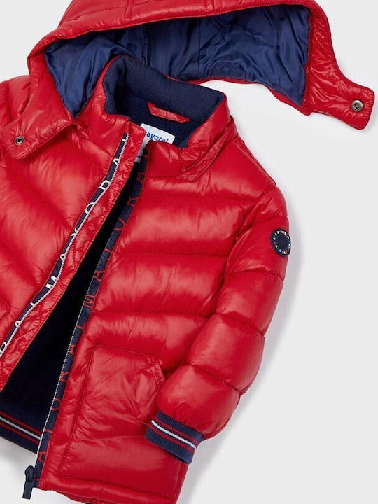 Παιδικό Καπιτονέ Μπουφάν Κοντό Διπλής Όψης με Κουκούλα Κόκκινο