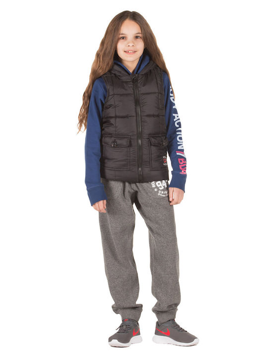 Kids' Sports Jacket Sleeveless Short with Hood Black