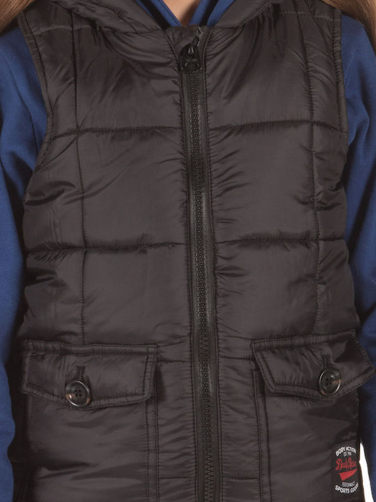Kids' Sports Jacket Sleeveless Short with Hood Black