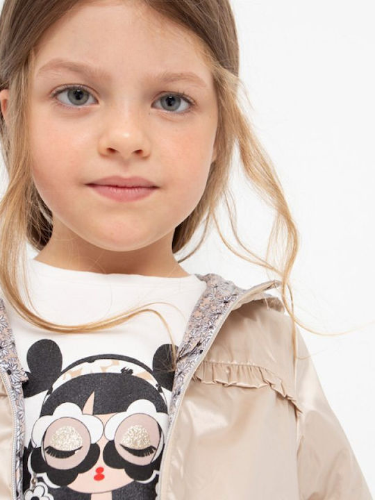 Kids' Casual Jacket Short Windproof Double Sided with Hood Beige