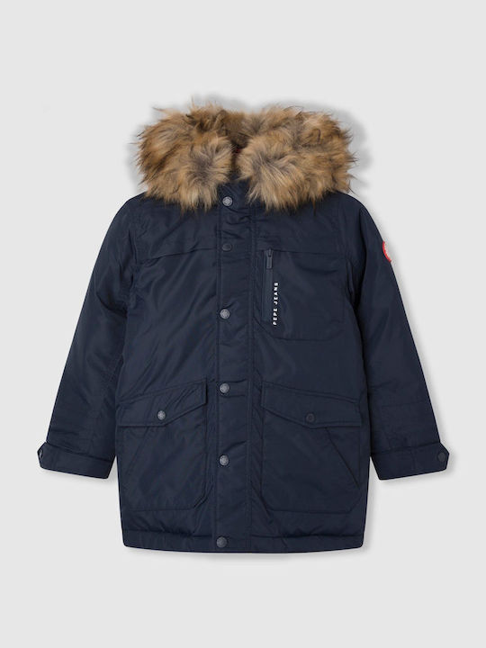 Kinder Parka Lang mit Kapuze Marineblau Goole Boy