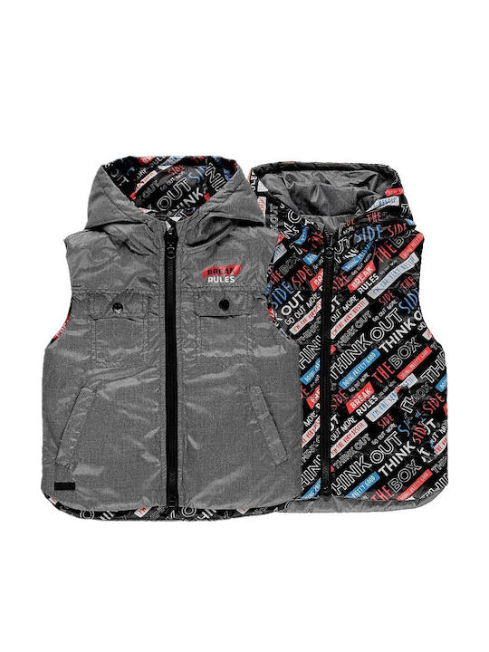 Kids Casual Sleeveless Short Hooded Grey Jacket