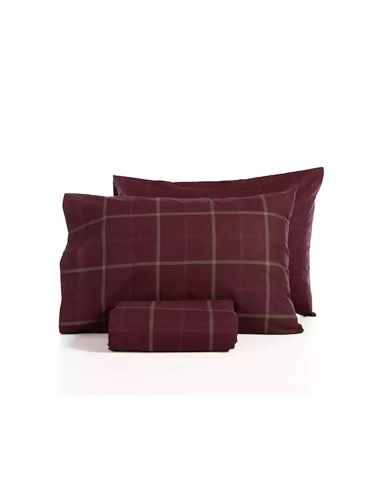 Nef-Nef Homeware Σετ Παπλωματοθήκη Φανελένια Μονή με Μαξιλαροθήκη 160x230cm Monη Bordo
