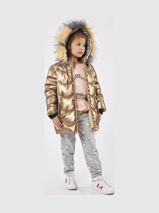Kids' Quilted Jacket Long with Lining & Hood Gold