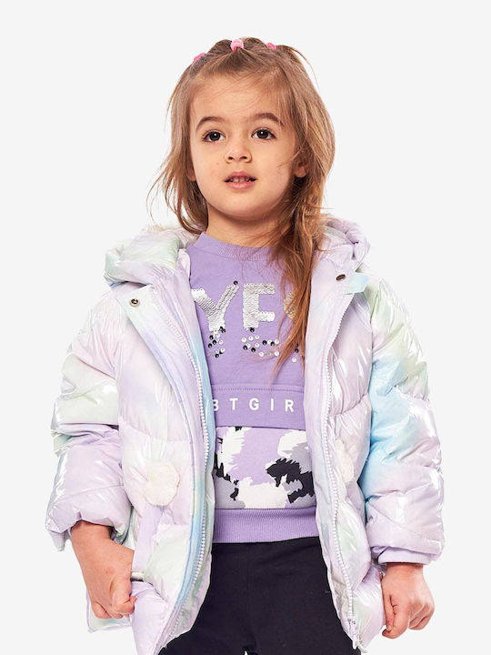 Παιδικό Καπιτονέ Μπουφάν Μακρύ με Επένδυση & Κουκούλα Λιλά