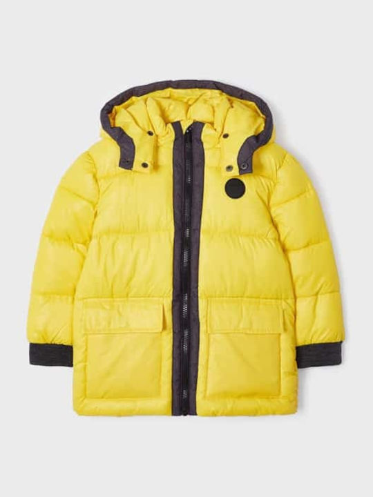Kids' Quilted Jacket Short Double Sided with Hood Yellow